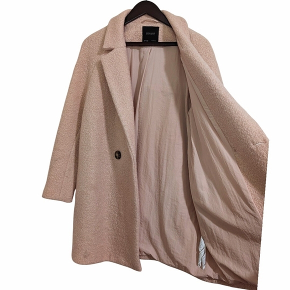 Zara Basic Wool Blend Bouclé Overcoat in Blush Pink - Picture 4 of 7